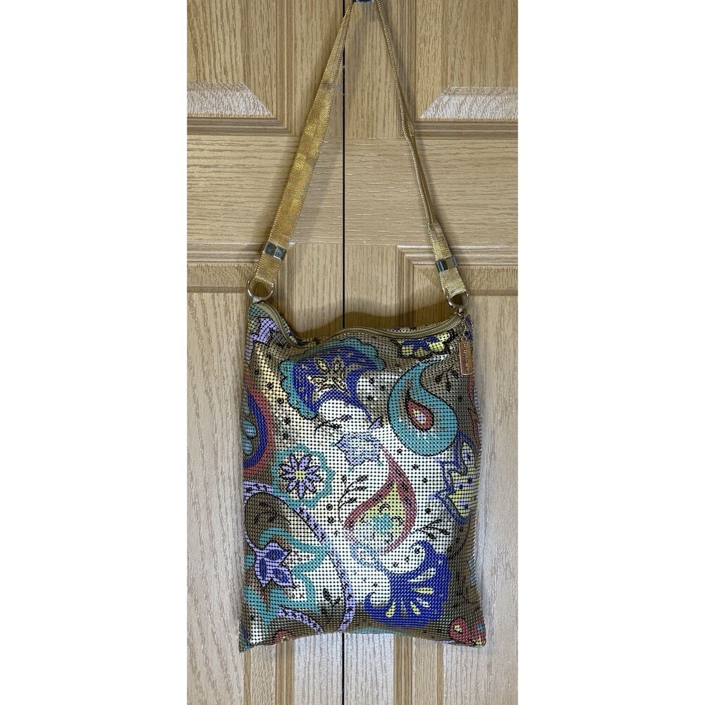 WHITING and DAVIS Painted Mesh Bag Paisley Floral Vintage